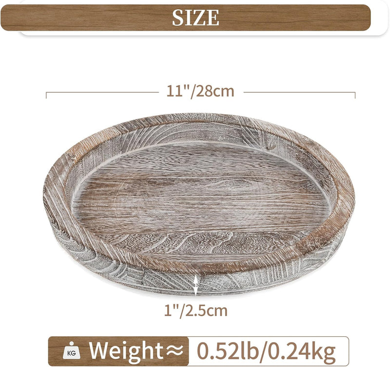 Hanobe Candle Plate Holder Tray: Round Wooden Decorative Candle Plate Small Farmhouse Table Centerpiece Rustic Wood Tealight Pillar Trays for Christmas Wedding Halloween Home Decor