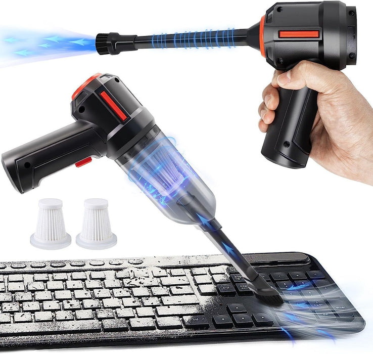PeroBuno Compressed Air Duster & Mini Vacuum Keyboard Cleaner 3-in-1, New Generation Canned Air Spray, Portable Electric Air Can, Cordless Blower Computer Cleaning Kit, Basic-black