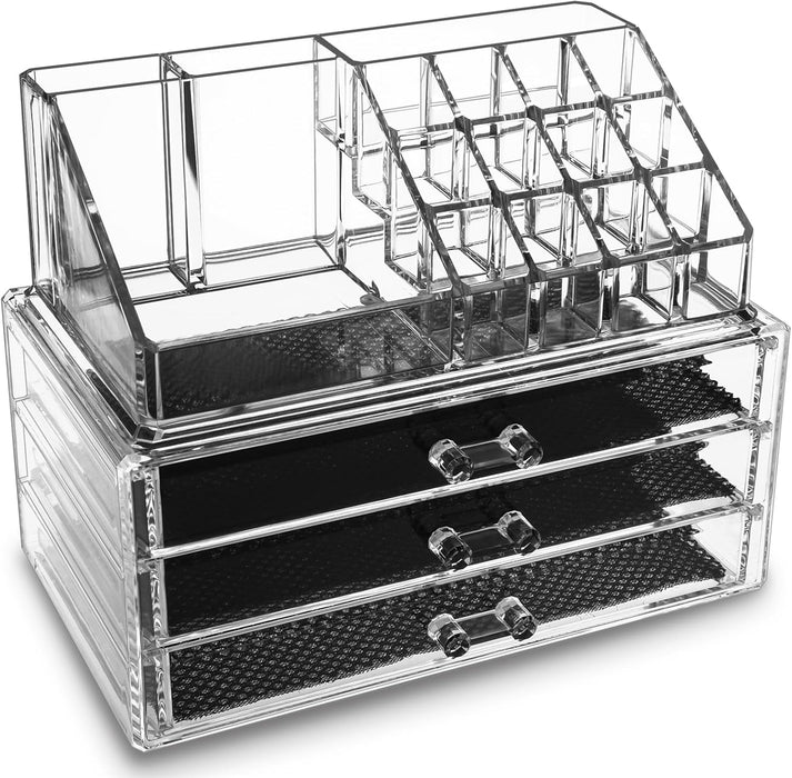 MOSIKER Acrylic Makeup Organizers and Storage with 4 Drawers,Clear Stackable Cosmetic Jewelry Accessories Holder