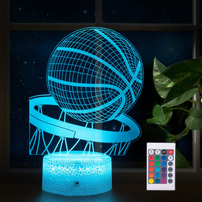3D Basketball LED Night Light with 16 Color Modes, Smart Touch & Remote Control – Cool Illusion Lamp Gift for Boys & Girls Ages 3–8 – Perfect Room Decor for Young Basketball Lovers