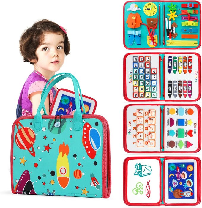 Baytion Busy Board Montessori Toys, Toddlers 1 2 3 Educational Sensory Toys Travel Essential for Airplane and Road Trips Quiet Book for Boys & Girls Preschool Baby Birthday Gift Learning Toys (Green)