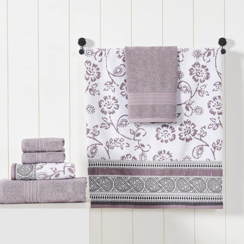 Modern Threads 6 Piece Set, 2 Bath Towels, 2 Hand Towels, 2 Washcloths Yarn Dyed Jacquard/Solid Towel Set Ophelia Blue