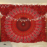 Bless International, Indian Wall Hanging Psychedelic Hippie Bohemian Peacock Mandala Tapestry Bed Sheet Gold Pink Blue King 225x265cm