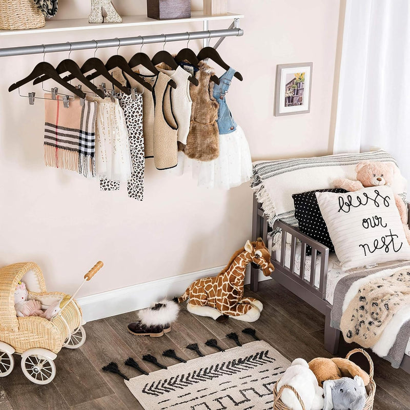 High-Grade Wooden Childrens/Kids Hangers with Clips (10 Pack) Smooth & Durable Wood Baby Hangers/Nursery Hangers 360° Hook & Cut Notches- Great Toddler Hanger for Dress Skirts Pants (WHITE, 10 PACK)