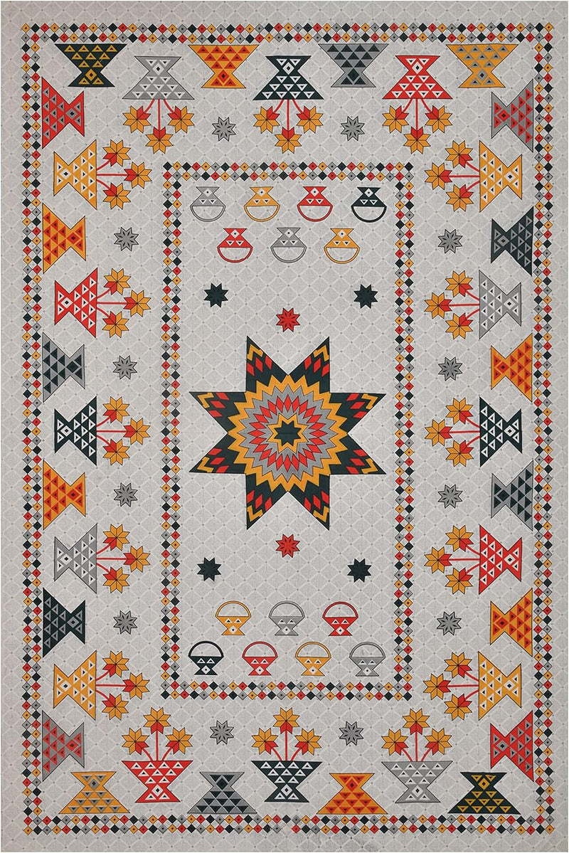 BLOCKS OF INDIA 200TC Diwan Set Cotton 8 Piece | Deewan Printed Bedsheet Sets for Living Room Hall (Set of 8 Piece, 1-Bed Sheet | 2-Bolster Cover | 5-Cushion Cover (Color 25)