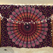 Bless International, Indian Wall Hanging Psychedelic Hippie Bohemian Peacock Mandala Tapestry Bed Sheet Gold Pink Blue King 225x265cm