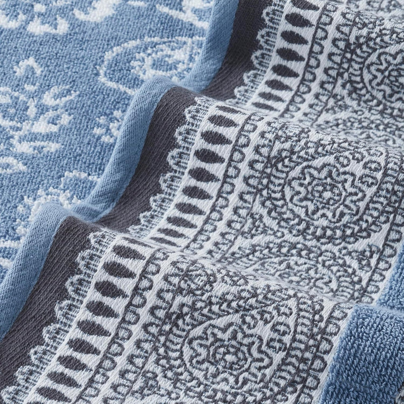 Modern Threads 6 Piece Set, 2 Bath Towels, 2 Hand Towels, 2 Washcloths Yarn Dyed Jacquard/Solid Towel Set Ophelia Blue