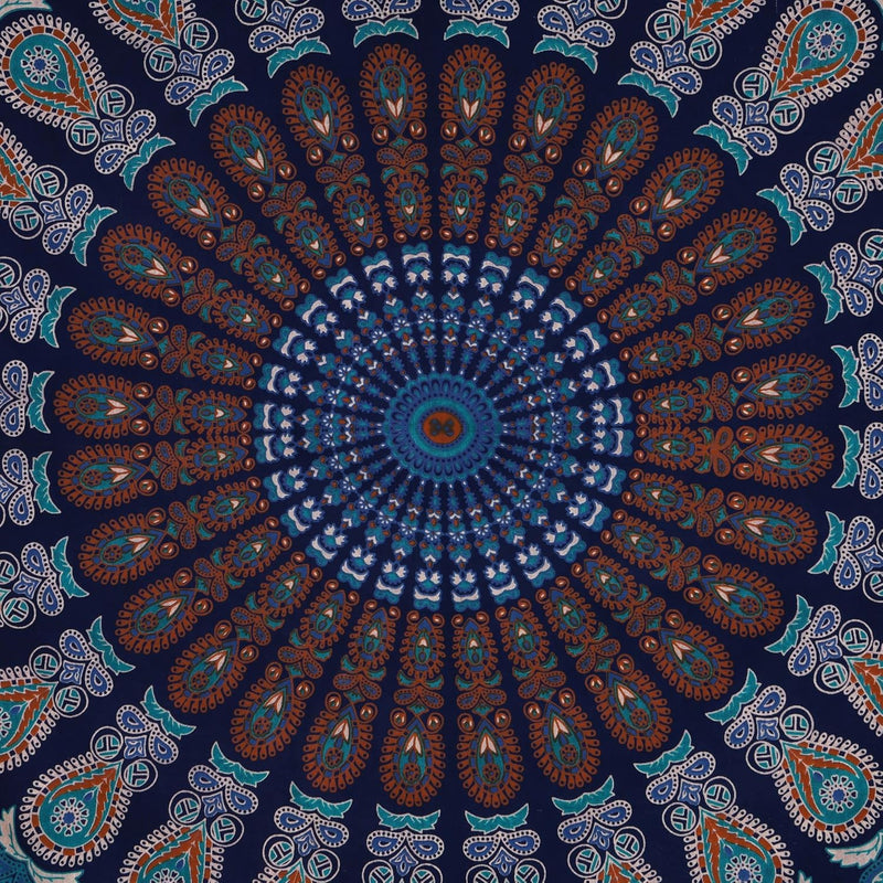 Bless International, Indian Wall Hanging Psychedelic Hippie Bohemian Peacock Mandala Tapestry Bed Sheet Gold Pink Blue King 225x265cm