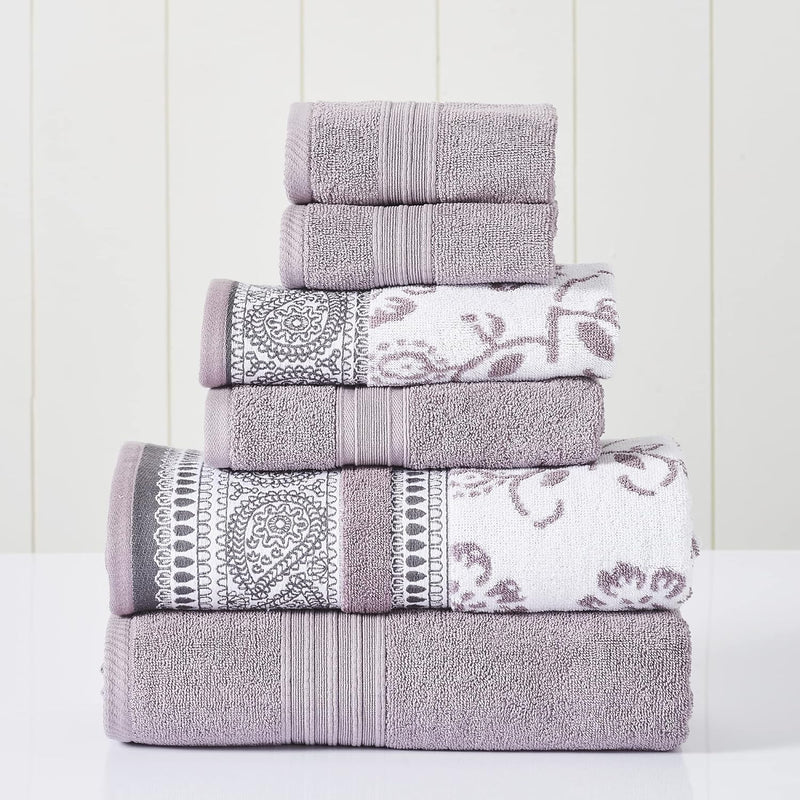 Modern Threads 6 Piece Set, 2 Bath Towels, 2 Hand Towels, 2 Washcloths Yarn Dyed Jacquard/Solid Towel Set Ophelia Blue