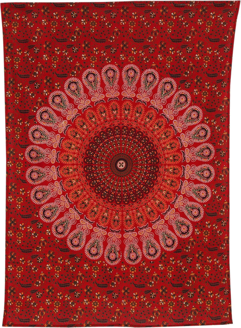 Bless International, Indian Wall Hanging Psychedelic Hippie Bohemian Peacock Mandala Tapestry Bed Sheet Gold Pink Blue King 225x265cm