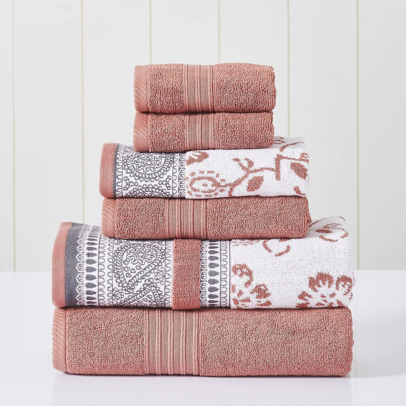 Modern Threads 6 Piece Set, 2 Bath Towels, 2 Hand Towels, 2 Washcloths Yarn Dyed Jacquard/Solid Towel Set Ophelia Blue