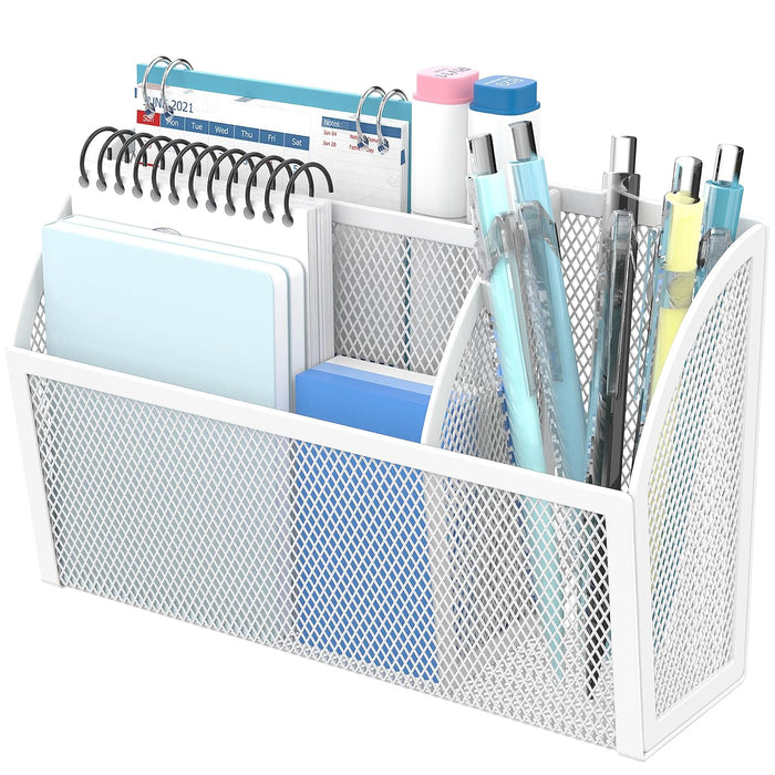DALTACK Magnetic Pencil Holder Magnetic Shelf for the Whiteboard 3-Grid Mesh Magnetic Pen Holder for Refrigerator Magnetic Organizer Locker Accessories Organizer for Home, School and Office, White
