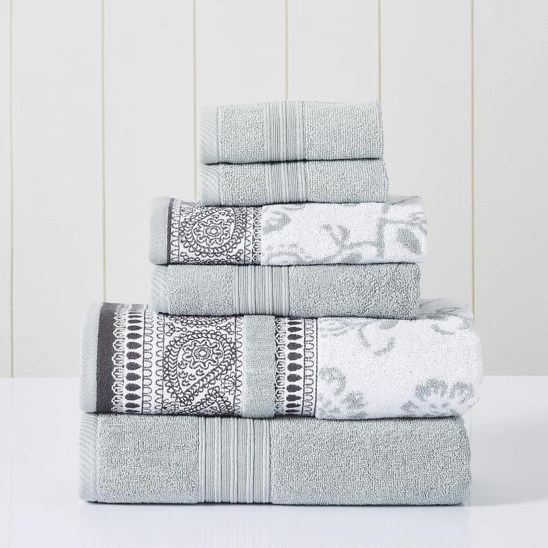 Modern Threads 6 Piece Set, 2 Bath Towels, 2 Hand Towels, 2 Washcloths Yarn Dyed Jacquard/Solid Towel Set Ophelia Blue
