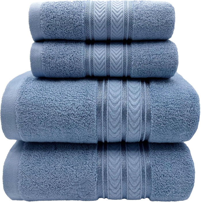 4 Pcs Pure Cotton Bath Towels Set70x140cm 2pcs 35x75cm 2pcs Soft AbsorbentQuick Drying Hotel Bathroom Travel Family SPA Dormitory and Home use Towels (Beige+Brown)