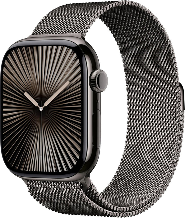 Apple Watch Series 10 GPS + Cellular 46 mm Smartwatch with Gold Titanium Case with Gold Milanese Loop - M/L. Fitness Tracker, ECG App, Always-On Retina Display, Carbon Neutral