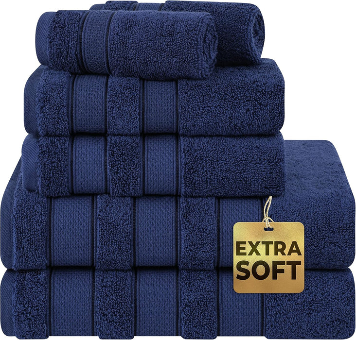 6 Piece Towel Set Luxury Hotel Quality 600 GSM 100% Turkish Genuine Cotton, 2 Bath Towels, 2 Hand Towels, 2 Washcloths, Super Soft & Absorbent - (Bright White, 6 Piece Towels)