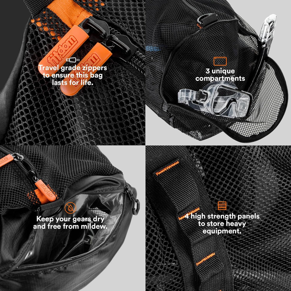 90L Large Mesh Duffle Bag for Scuba Dive or Snorkel Equipment. Best for Water Sports & Beach Activities like Swimming, Diving & Snorkeling. Perfect for Travel, Storage Swim Gym Gears & Balls