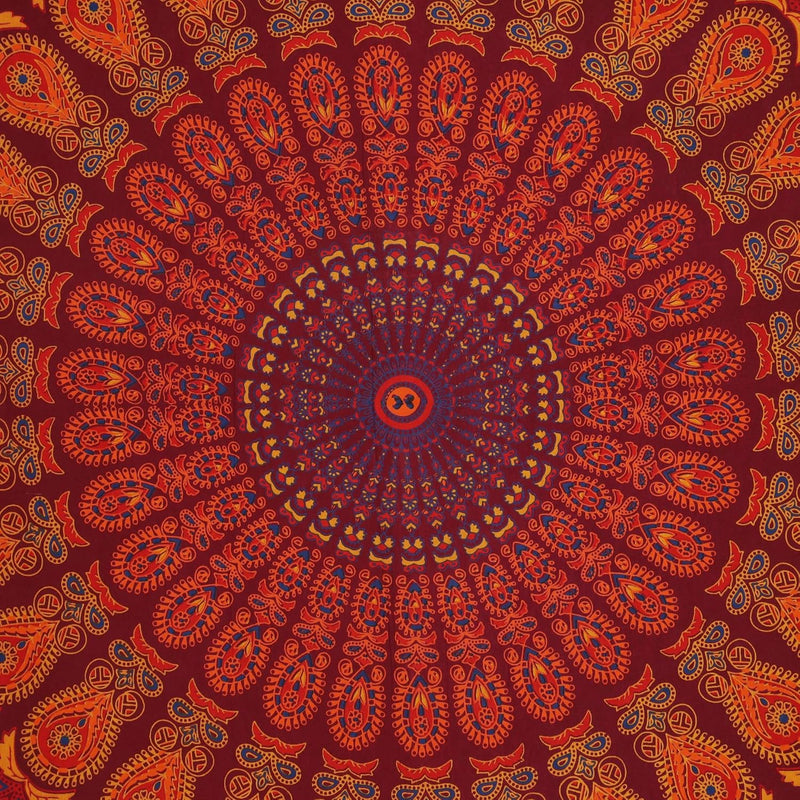 Bless International, Indian Wall Hanging Psychedelic Hippie Bohemian Peacock Mandala Tapestry Bed Sheet Gold Pink Blue King 225x265cm