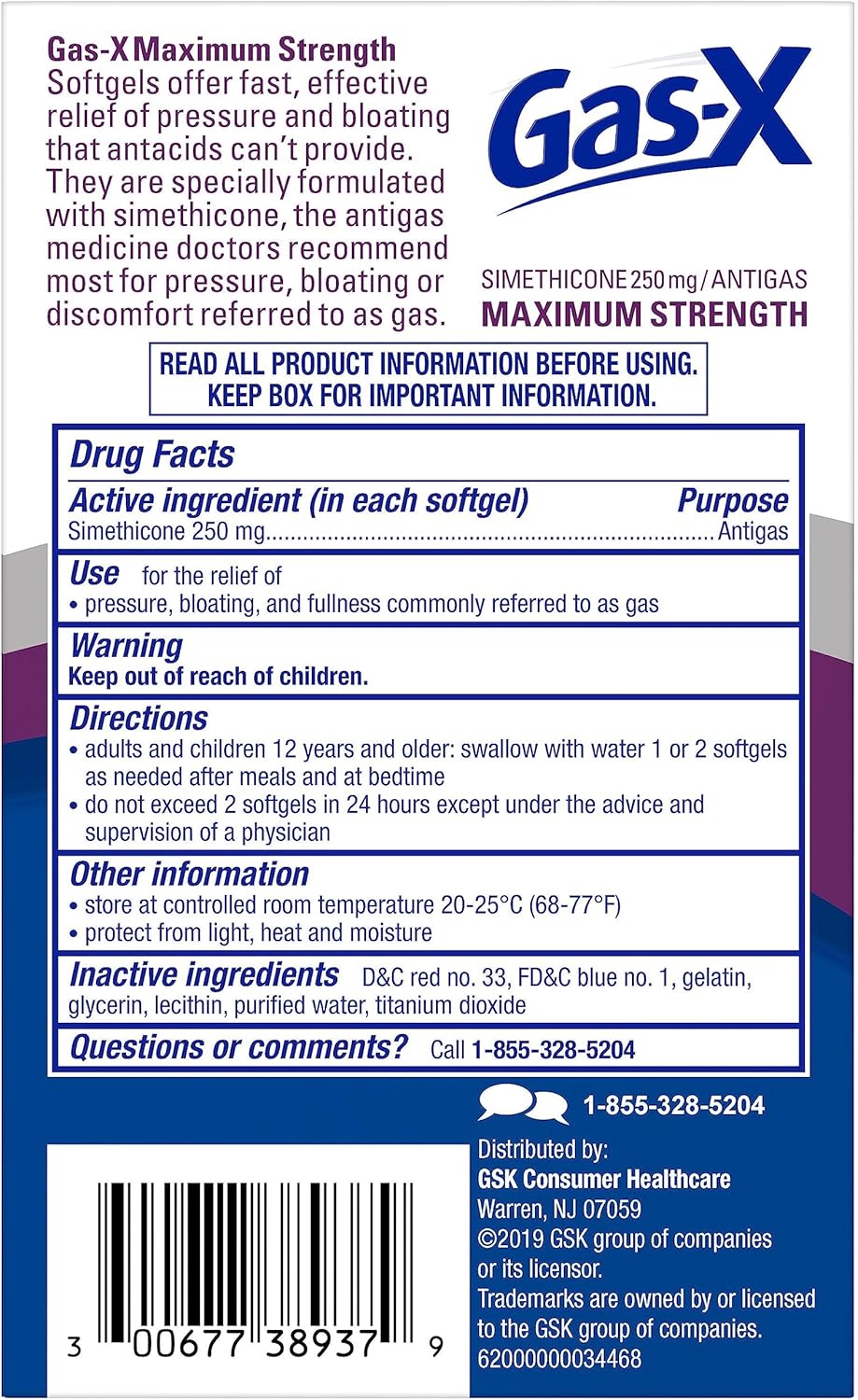 Gas-X Maximum Strength Gas Relief Softgels with Simethicone 250 mg - 50 Count