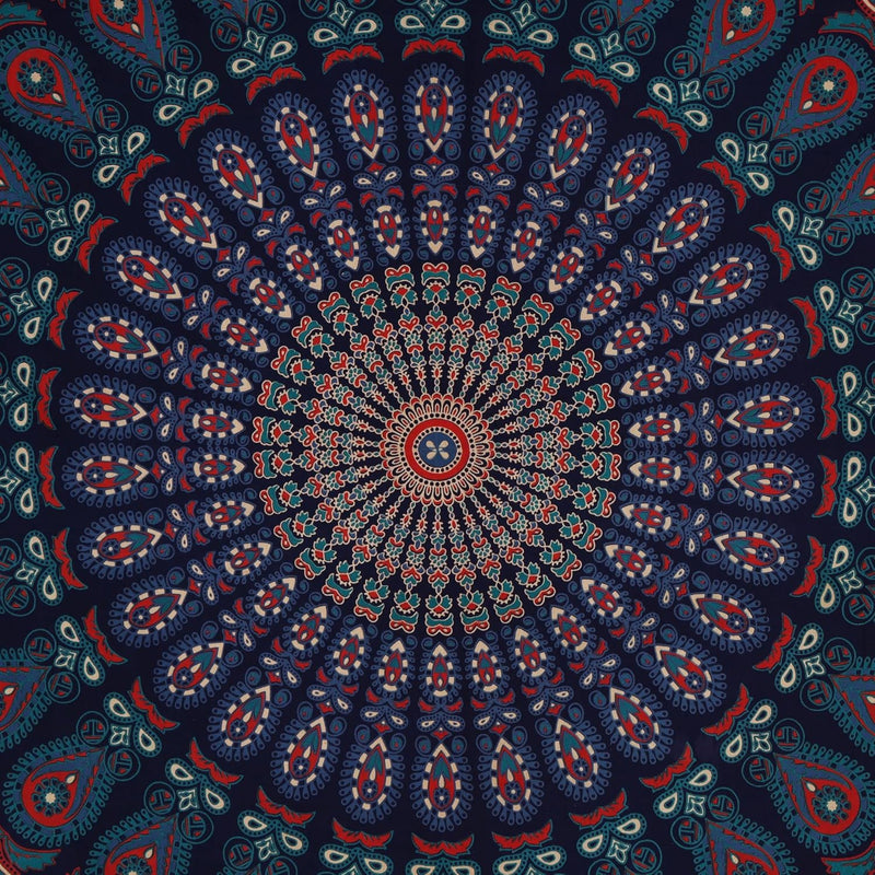 Bless International, Indian Wall Hanging Psychedelic Hippie Bohemian Peacock Mandala Tapestry Bed Sheet Gold Pink Blue King 225x265cm