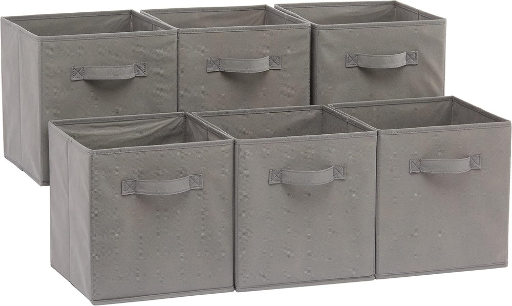 Amazon Basics Collapsible Fabric Storage Cubes Organizer with Handles, 26.67 x 26.67 x 27.94 centimeters, Beige - Pack of 6