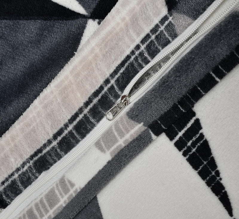 TIB Presents Flannel Warm Diwan Cover Set, 1 Single Bedsheet (60 x 90 inch), 5 Pillows (16 x 16 inch), 2 Bolster Covers (16 x 32 inch) (Triangle Black)