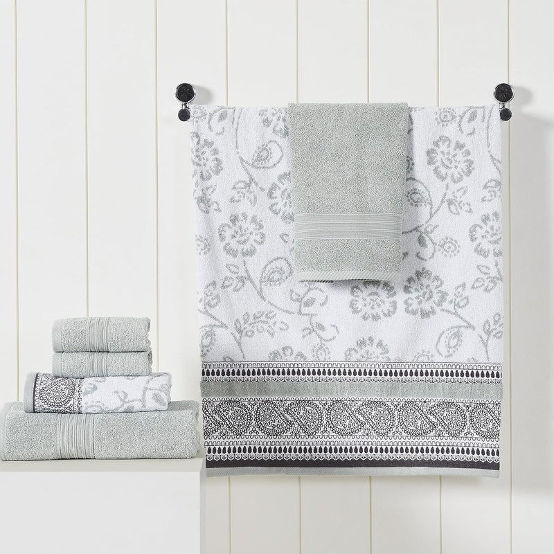 Modern Threads 6 Piece Set, 2 Bath Towels, 2 Hand Towels, 2 Washcloths Yarn Dyed Jacquard/Solid Towel Set Ophelia Blue