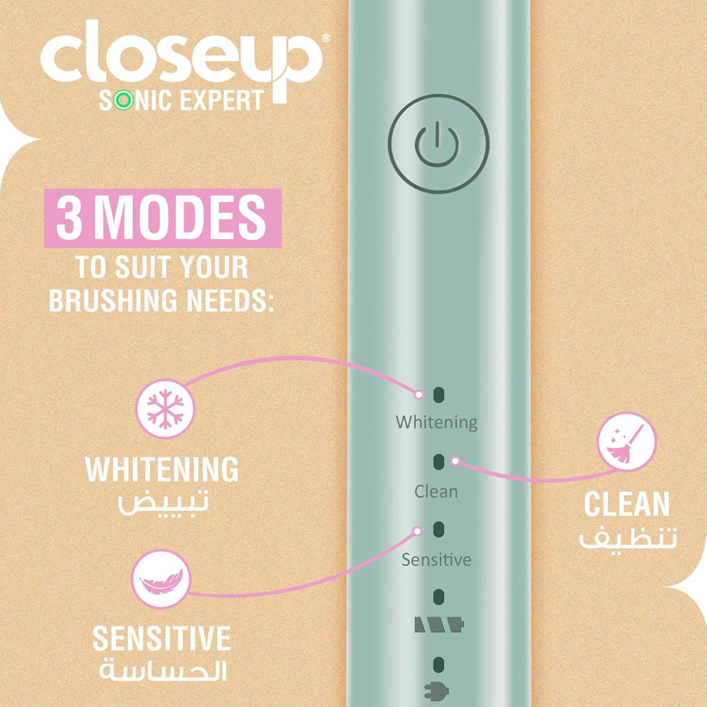 closeup Sonic Expert Green Rechargeable Toothbrush, Waterproof, with 8x Plaque Removal Power, Whitens and Cleans, Suitable for Sensitive Teeth, 1pack