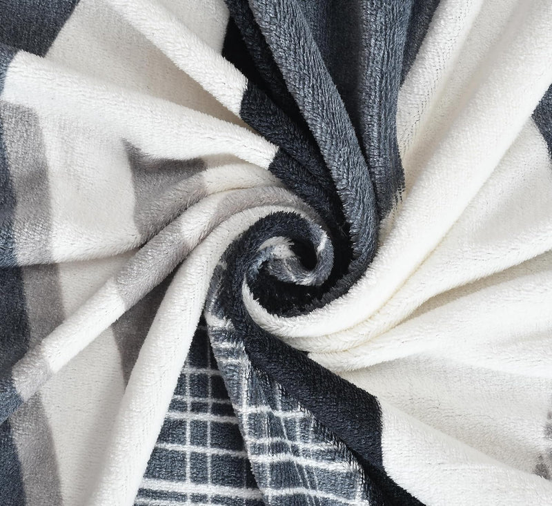 TIB Presents Flannel Warm Diwan Cover Set, 1 Single Bedsheet (60 x 90 inch), 5 Pillows (16 x 16 inch), 2 Bolster Covers (16 x 32 inch) (Triangle Black)