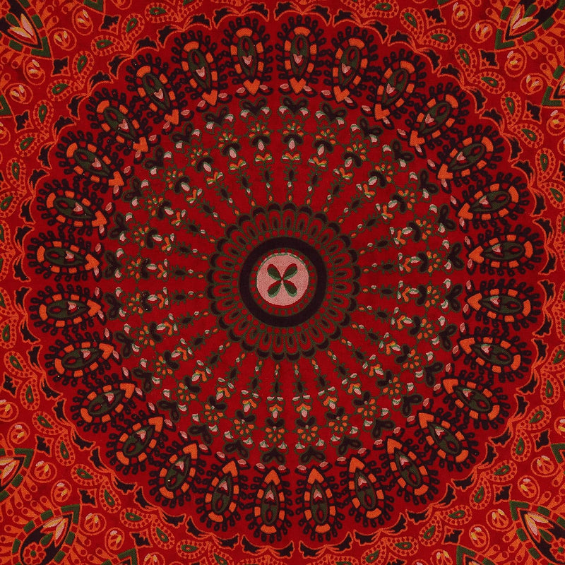 Bless International, Indian Wall Hanging Psychedelic Hippie Bohemian Peacock Mandala Tapestry Bed Sheet Gold Pink Blue King 225x265cm