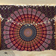 Bless International, Indian Wall Hanging Psychedelic Hippie Bohemian Peacock Mandala Tapestry Bed Sheet Gold Pink Blue King 225x265cm