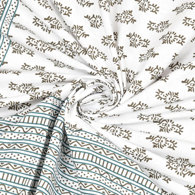 BLOCKS OF INDIA 200TC Diwan Set Cotton 8 Piece | Deewan Printed Bedsheet Sets for Living Room Hall (Set of 8 Piece, 1-Bed Sheet | 2-Bolster Cover | 5-Cushion Cover (Color 25)