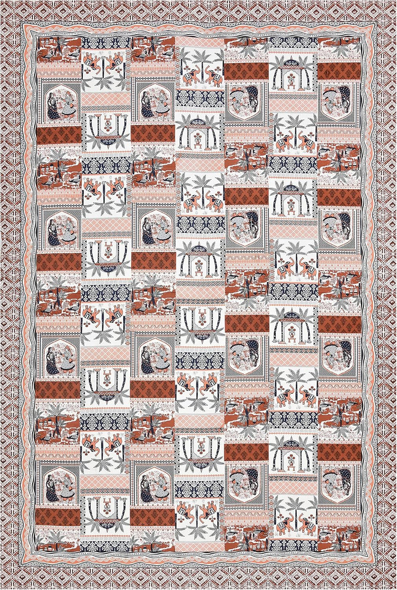 BLOCKS OF INDIA 200TC Diwan Set Cotton 8 Piece | Deewan Printed Bedsheet Sets for Living Room Hall (Set of 8 Piece, 1-Bed Sheet | 2-Bolster Cover | 5-Cushion Cover (Color 25)