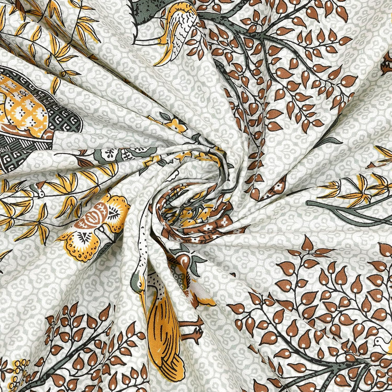 BLOCKS OF INDIA 200TC Diwan Set Cotton 8 Piece | Deewan Printed Bedsheet Sets for Living Room Hall (Set of 8 Piece, 1-Bed Sheet | 2-Bolster Cover | 5-Cushion Cover (Color 25)