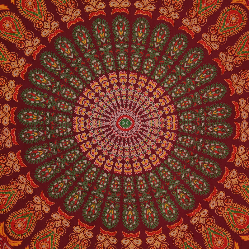 Bless International, Indian Wall Hanging Psychedelic Hippie Bohemian Peacock Mandala Tapestry Bed Sheet Gold Pink Blue King 225x265cm