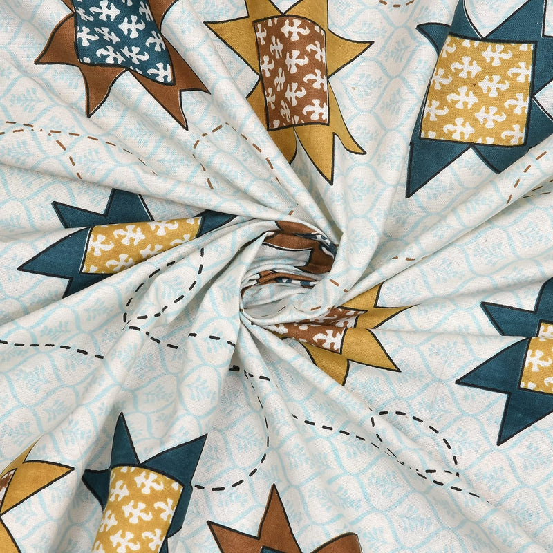 BLOCKS OF INDIA 200TC Diwan Set Cotton 8 Piece | Deewan Printed Bedsheet Sets for Living Room Hall (Set of 8 Piece, 1-Bed Sheet | 2-Bolster Cover | 5-Cushion Cover (Color 25)