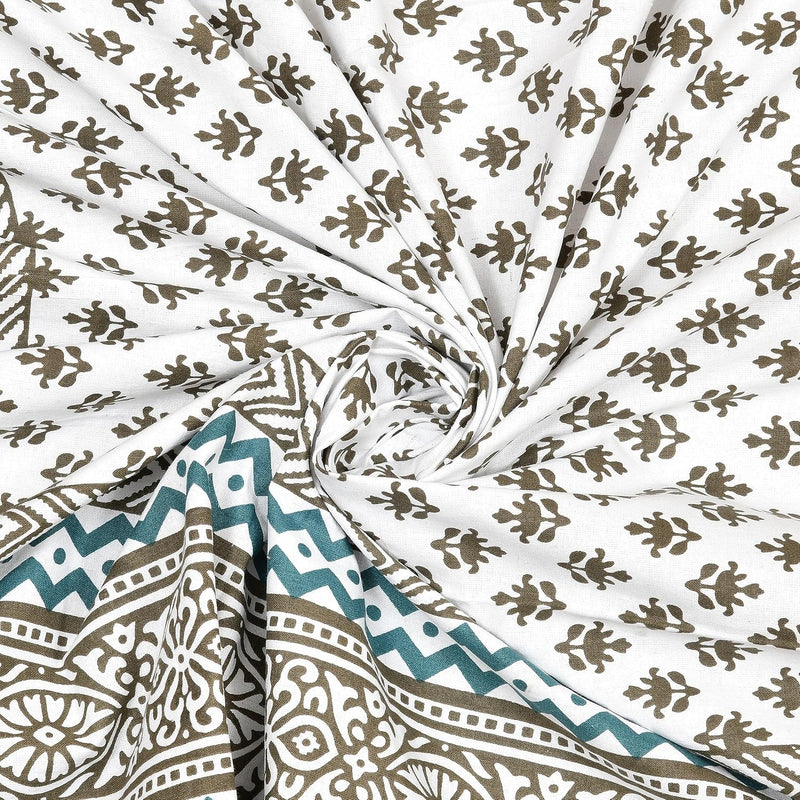 BLOCKS OF INDIA 200TC Diwan Set Cotton 8 Piece | Deewan Printed Bedsheet Sets for Living Room Hall (Set of 8 Piece, 1-Bed Sheet | 2-Bolster Cover | 5-Cushion Cover (Color 25)