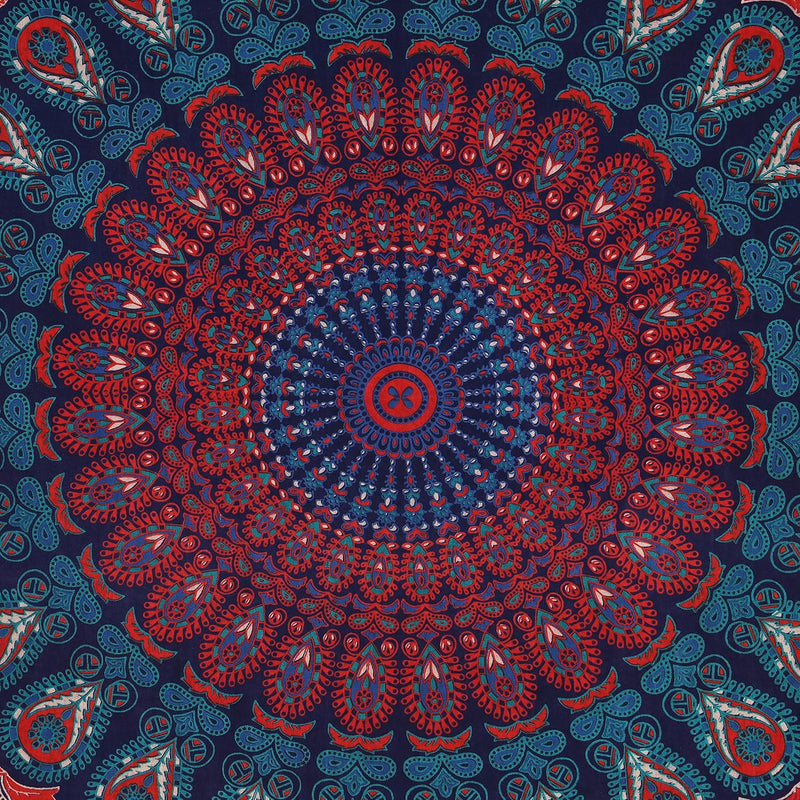 Bless International, Indian Wall Hanging Psychedelic Hippie Bohemian Peacock Mandala Tapestry Bed Sheet Gold Pink Blue King 225x265cm