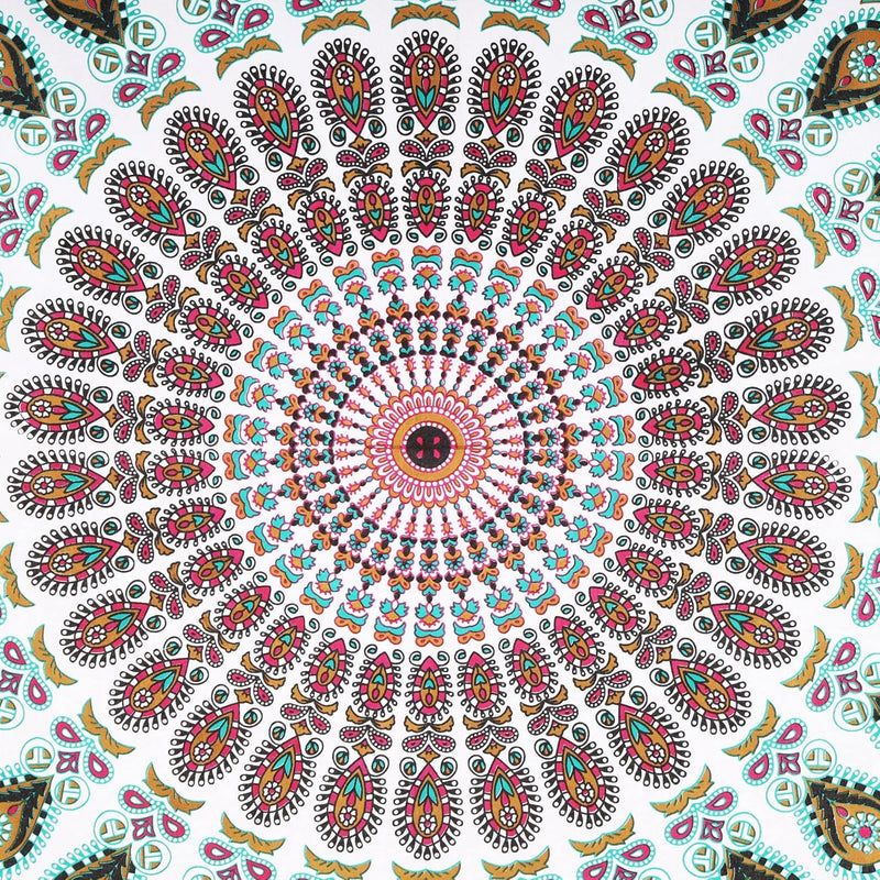 Bless International, Indian Wall Hanging Psychedelic Hippie Bohemian Peacock Mandala Tapestry Bed Sheet Gold Pink Blue King 225x265cm