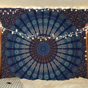 Bless International, Indian Wall Hanging Psychedelic Hippie Bohemian Peacock Mandala Tapestry Bed Sheet Gold Pink Blue King 225x265cm