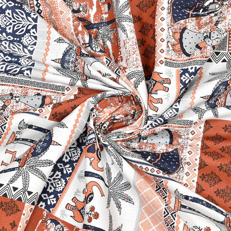 BLOCKS OF INDIA 200TC Diwan Set Cotton 8 Piece | Deewan Printed Bedsheet Sets for Living Room Hall (Set of 8 Piece, 1-Bed Sheet | 2-Bolster Cover | 5-Cushion Cover (Color 25)