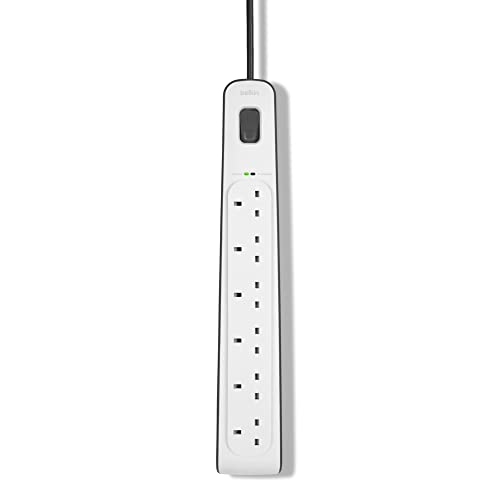 Belkin 6 Way/6 Plug Surge Protection Strip With 2 Meters Cord Length - Heavy Duty Electrical Extension Socket