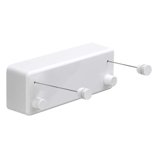 Retractable Clothesline Indoor Outdoor, ABS Case??? Dryer Clothes Line with Adjustable 4.2m Stainless Steel Double Rope, 30kg Load-bearing, Invisible Wall Mounted Laundry Drying Rack (White)