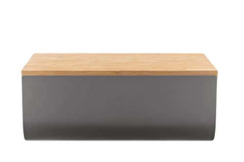 Alessi Mattina BG03 DG - Design Bread Box, in Colored Steel with Epoxy Resin with Bamboo Wood Cutting Board,Grey Dark