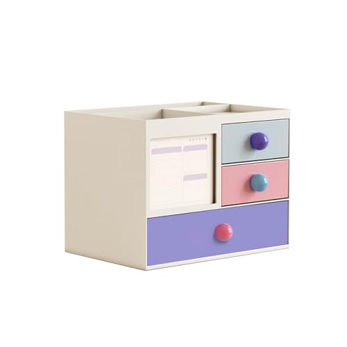 Toguma Small Multifunction Desk Organzier with 4 Drawer, Pencil Pen Holder Makeup Organizer Cosmetics Storage Box Art Supplies Organizer for Office Home (White)
