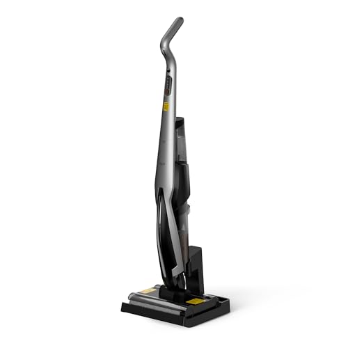 Deerma VX96W Cordless Vacuum Cleaner, Wet And Dry Vacuum Cleaner 15kPa Suction Force Double Roller Brush One Button Self Cleaning 600ml Clean Water Tank & 700ml Sewage Tank 4000mAh Battery 160W