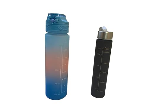 800 ml and 280 ml Reusable Water Bottles, Set of 2, mix colour,Leakproof BPA Free Water Bottle, 800ml, One-Click Lock, for Gym, Yoga, Running, Sports, Travel, Camping, Hiking,Kids and School Water Bot