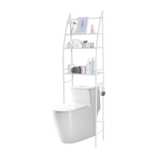 Sulfar Bathroom Storage Shelf 3 Tier, Toilet Storage Rack Easy To Assemble Toilet Bathroom Shelf No Drilling Toilet Organizer White