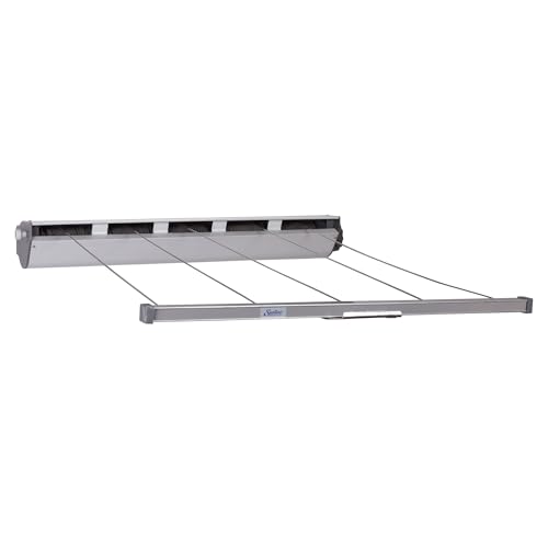 Household Essentials 17145-1 Retractable Clothesline 5-Line Dryer | Indoor or Outdoor Use Hang Wet Dry Laundry - Black|tan|silver