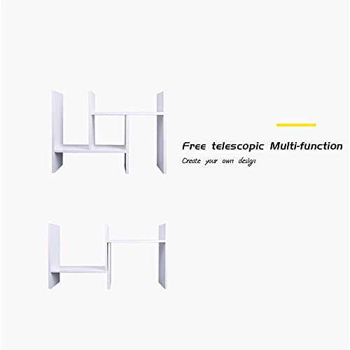 TKAS Desktop Organizer Bookshelf Office Storage Rack Adjustable Wood Display Shelf Home Decor Free Style Rotation Countertop Bookcase Office Supplies Desk Organizer Accessories (White)